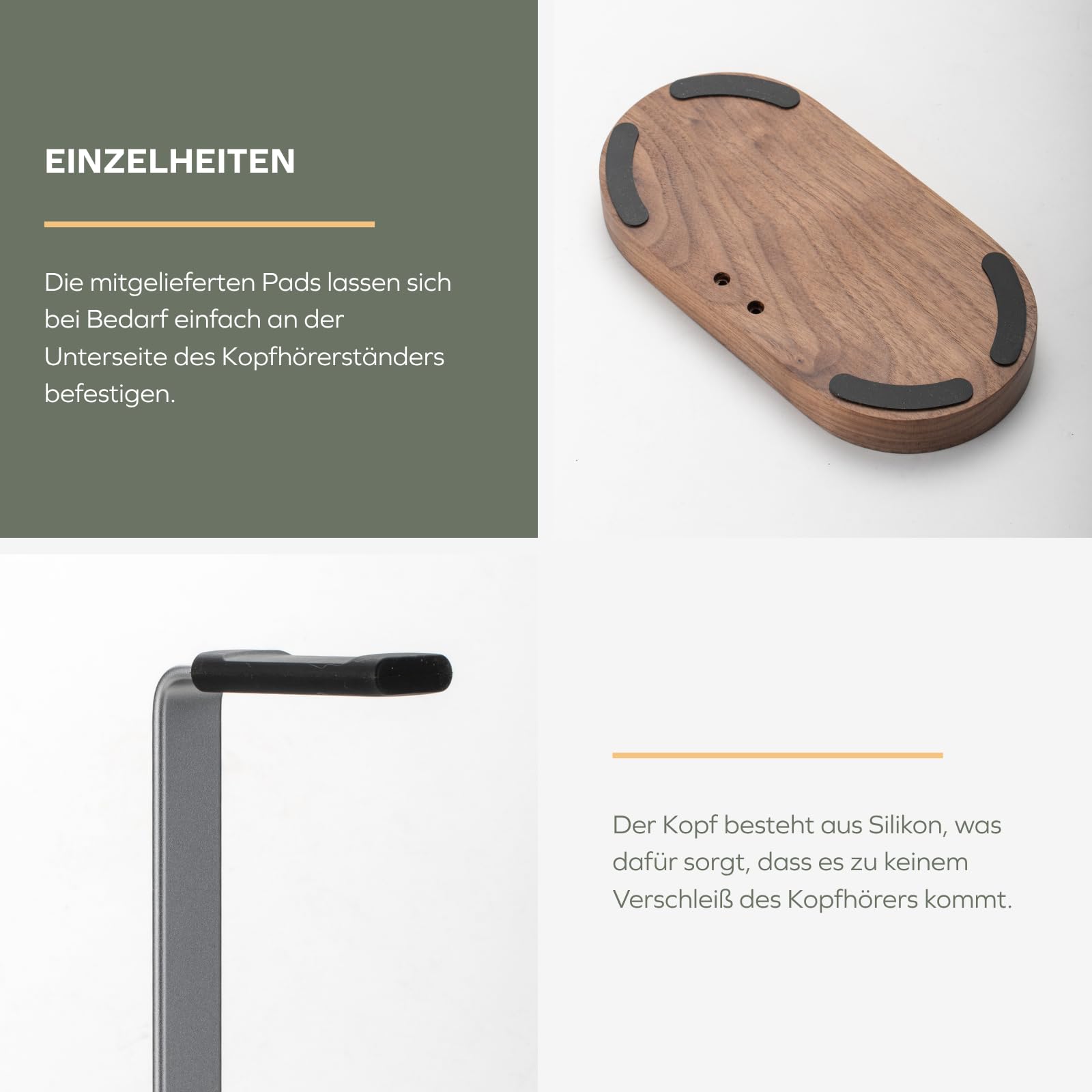 muso wood Kopfhörer Ständer Universal aus Walnussholz und Aluminium Stabil Kopfhörerhalter Kopfhörerständer Gaming Kopfhörer Halter Headset Halterung mit Kabelhalter Holz