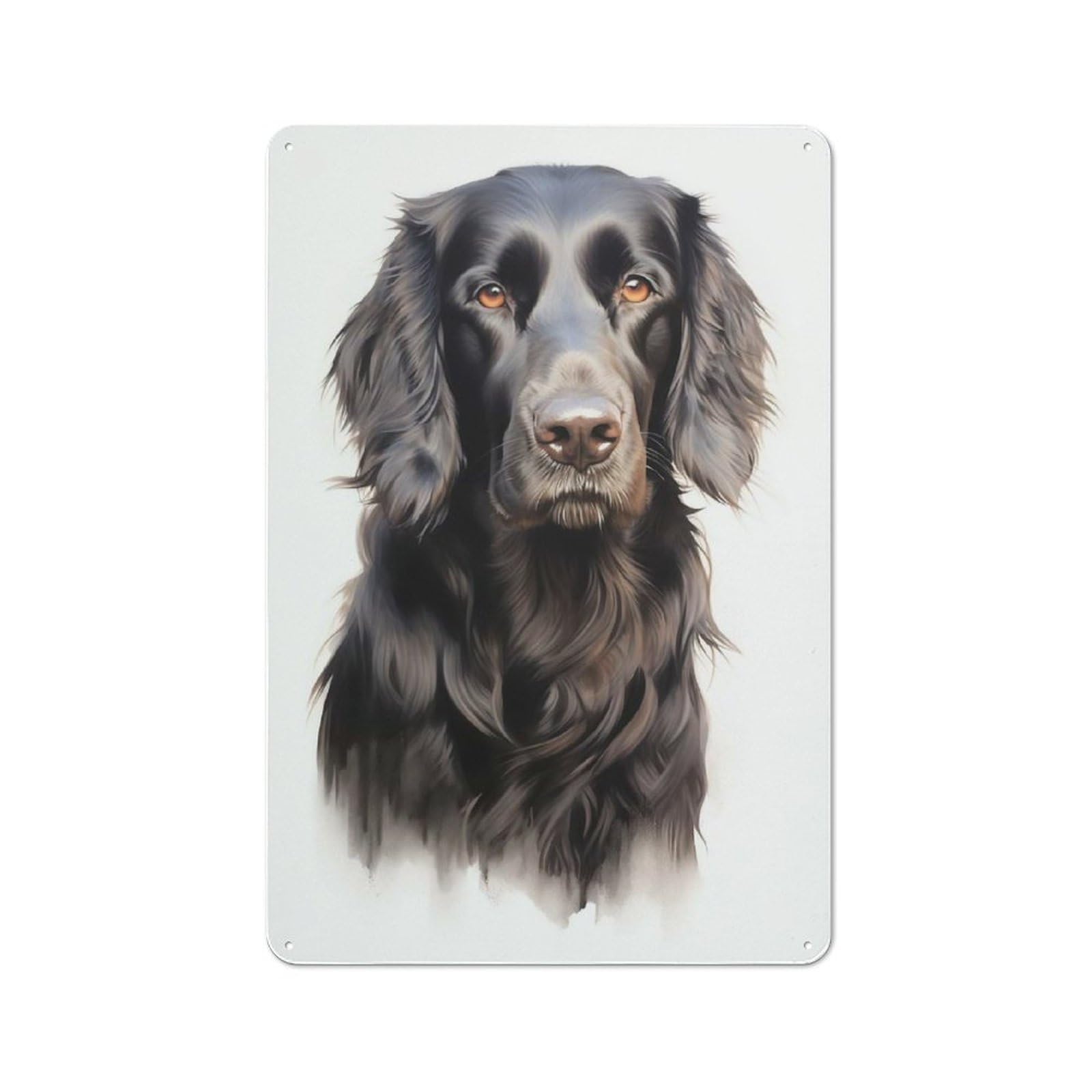 Junmoney Flat Coated Retriever Dog Retro-Style Metal Wall Sign 30X20cm For Pub Or Café, A New Home Present For Hospitality Wall Decor Collectors