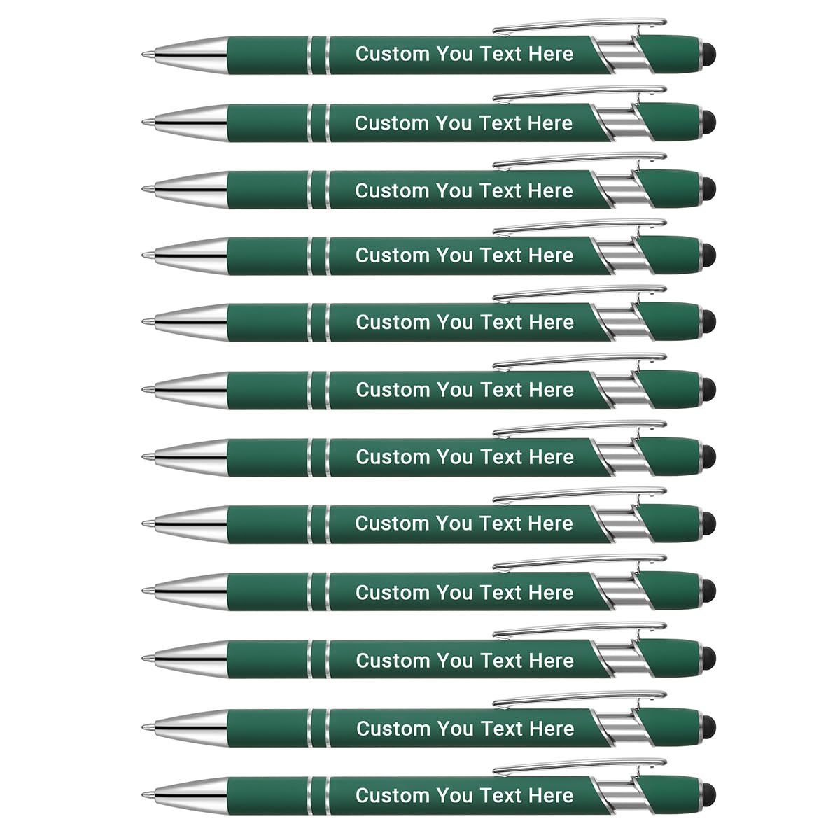Zoonnis 12 Pcs Personalized Ballpoint Pens with Stylus Tips for Business Personalised Engraved Pen In Bulk for Women Men with Name Text Customised Pen Writing Custom Pen With Black Ink for School — image 1