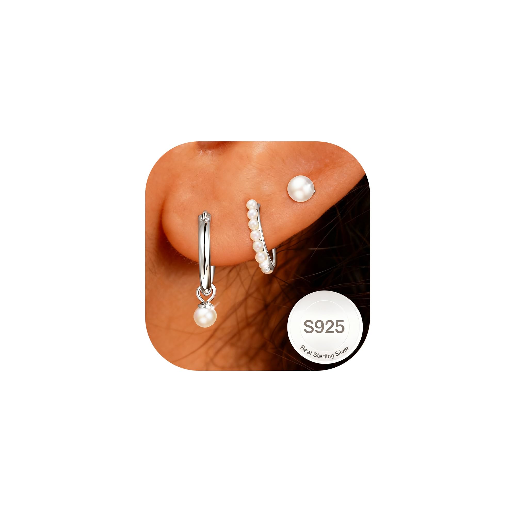 AVOTTO 3 Paar Ohrringe Ohrstecker Silber 925 für Damen Hypoallergen Gold Ohrring Ohrstecker Stacks Silver Huggie Ohrringe Silber 925 mehrere Piercings