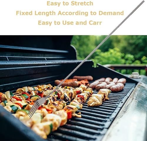 Miniatura 5 de Tenedor de cena de acero inoxidable, telescópico extensible para cena, fruta, postre, tenedor de mango largo, cubiertos de acero inoxidable,