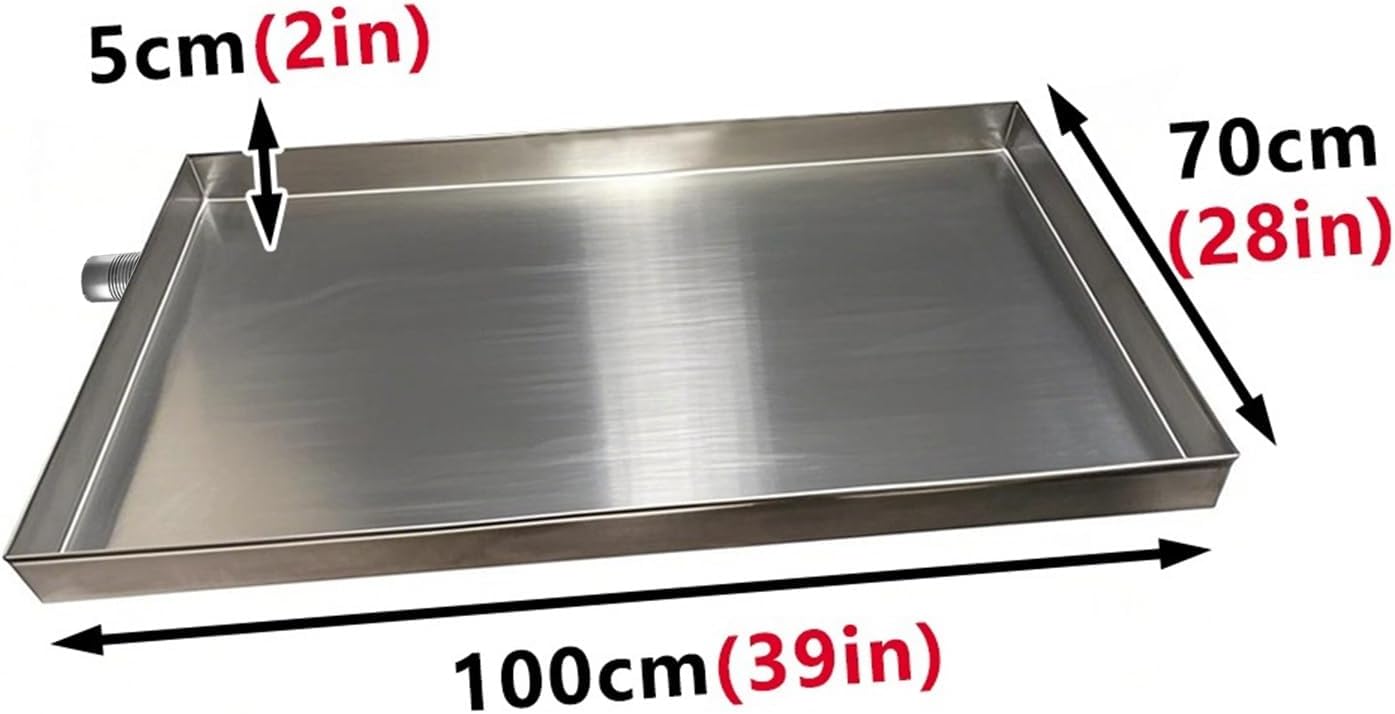Heavy-Duty 304 Stainless Steel HVAC Drain Pan - Leak Proof Air Conditioner Drip Pan for AC & Washing Machines - 100x70cm (39x28in) - Durable & Reliable