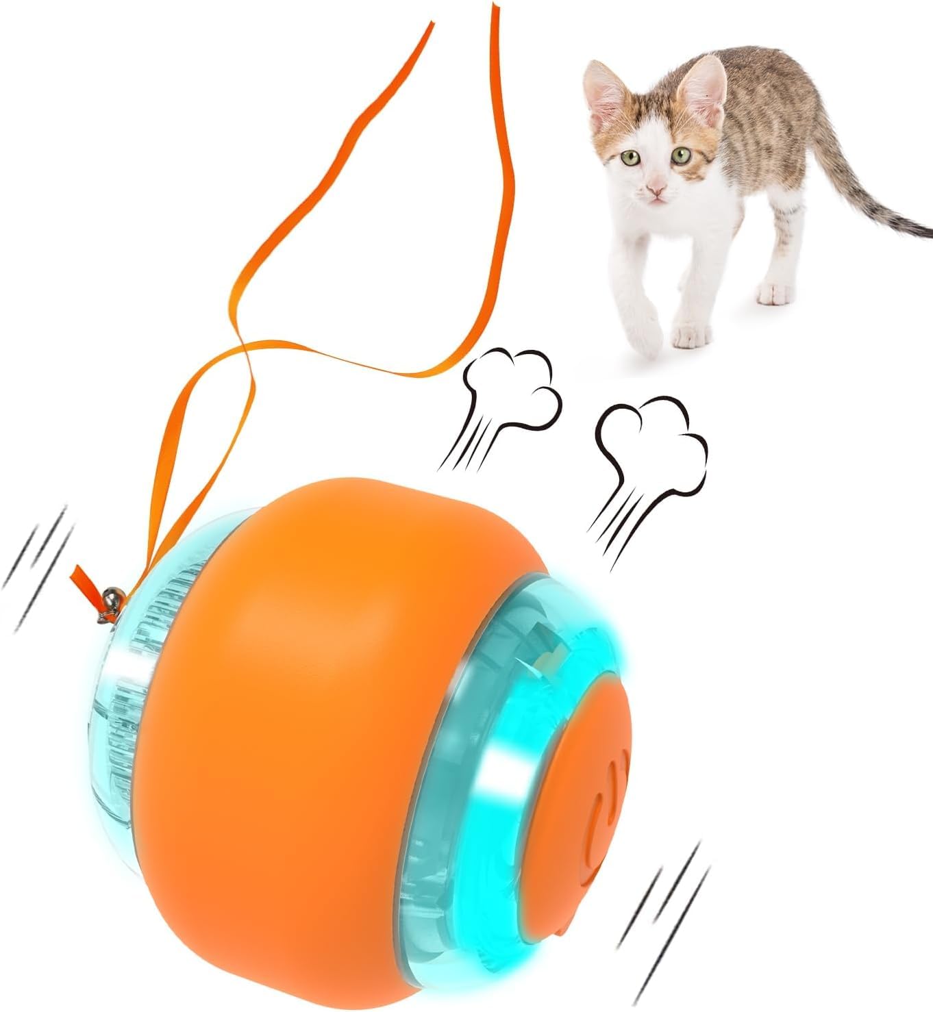 Goofy Tails Smart Ball Interactive Toy for Cats and Kittens 6cm - Orange | 360° Rotating Cat Toy Ball | Ideal for Indoor & Outdoor Play | USB Rechargeable Automatic Rotating Ball with LED