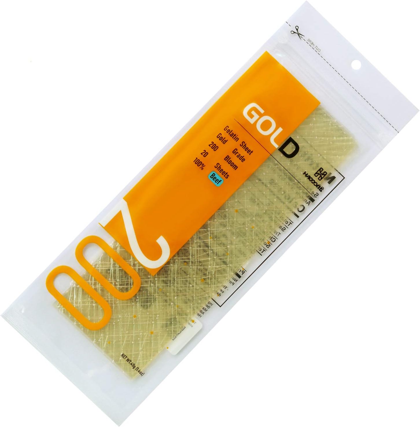Gold Gelatin Sheets - Beef Leaf Gelatin 200 Bloom (40g, 18-20Sheets) for Baking Desserts Mirror Glaze Mousse Cake