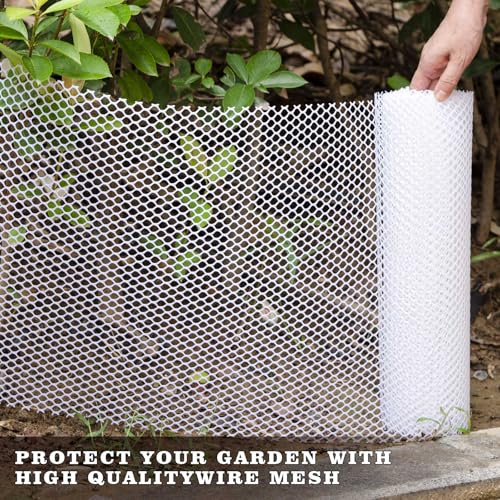 5 m × 40 cm Rollgitterzaun aus Kunststoff, Vielseitiger weiß Tiergitterzaun mit Netz, Zuschneidbar, langlebig als Baumschutz, Katzen-, Hunde- & Kaninchenbarriere sowie Pflanzenschutz