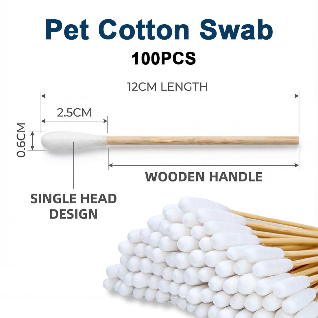 100 Pezzi Cotton Fioc per Cani, Bastoncini per Pulizia Orecchie Lunghi, Tamponi di Cotone con Punta Larga per Animali Domestici Cani e Gatti (12cm)
