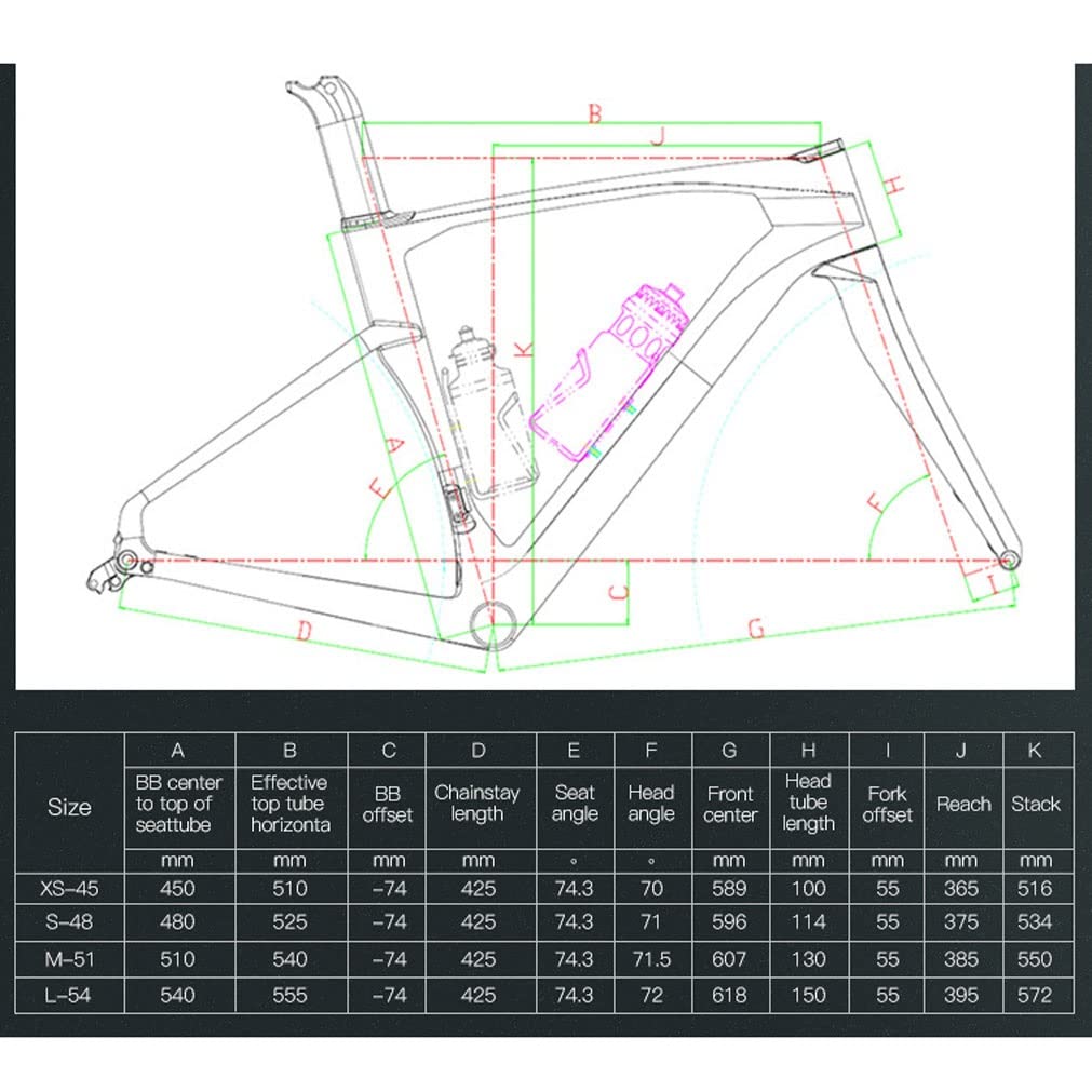 HIMALO Carbon Fiber Road Bike Frameset Disc Brake Racing Frame 45/48/51/54CM 12x100/12x142mm Thru Axle Bicycle Frame for 700c Wheels(Blue,54cm)