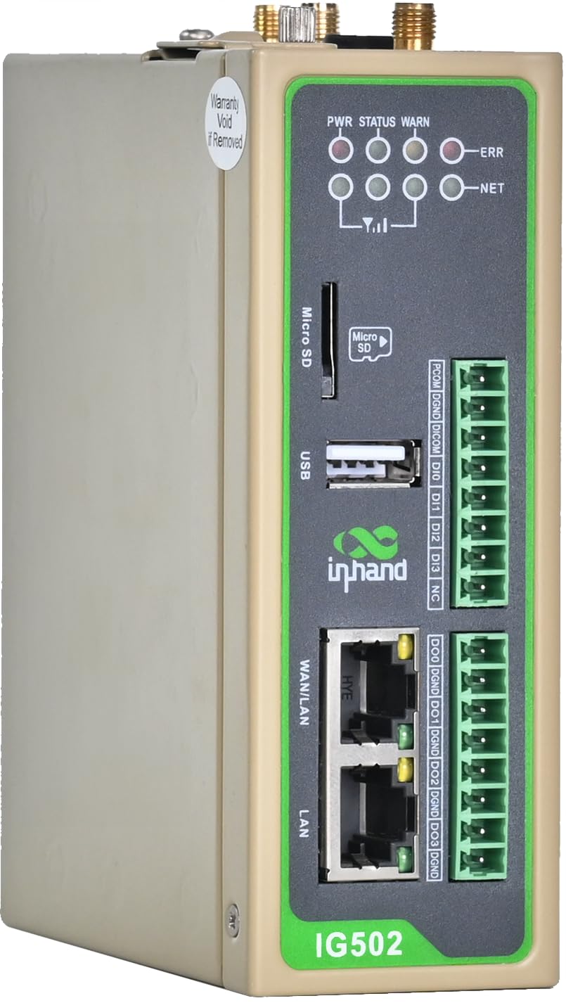 InHand Networks IG502 Passerelle industrielle Edge Computing 4G LTE Cat4, Python programmable, passerelle IIoT avec RS232/RS485, 4DI + 4DO, Wi-Fi, VPN, GPS, Modbus MQTT