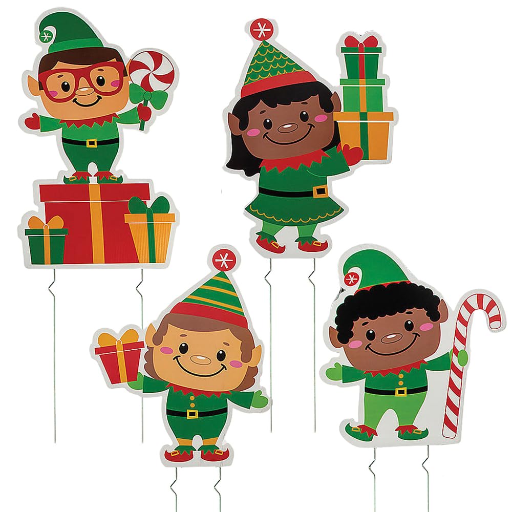 Christmas Elves Yard Stakes - 4 Pieces