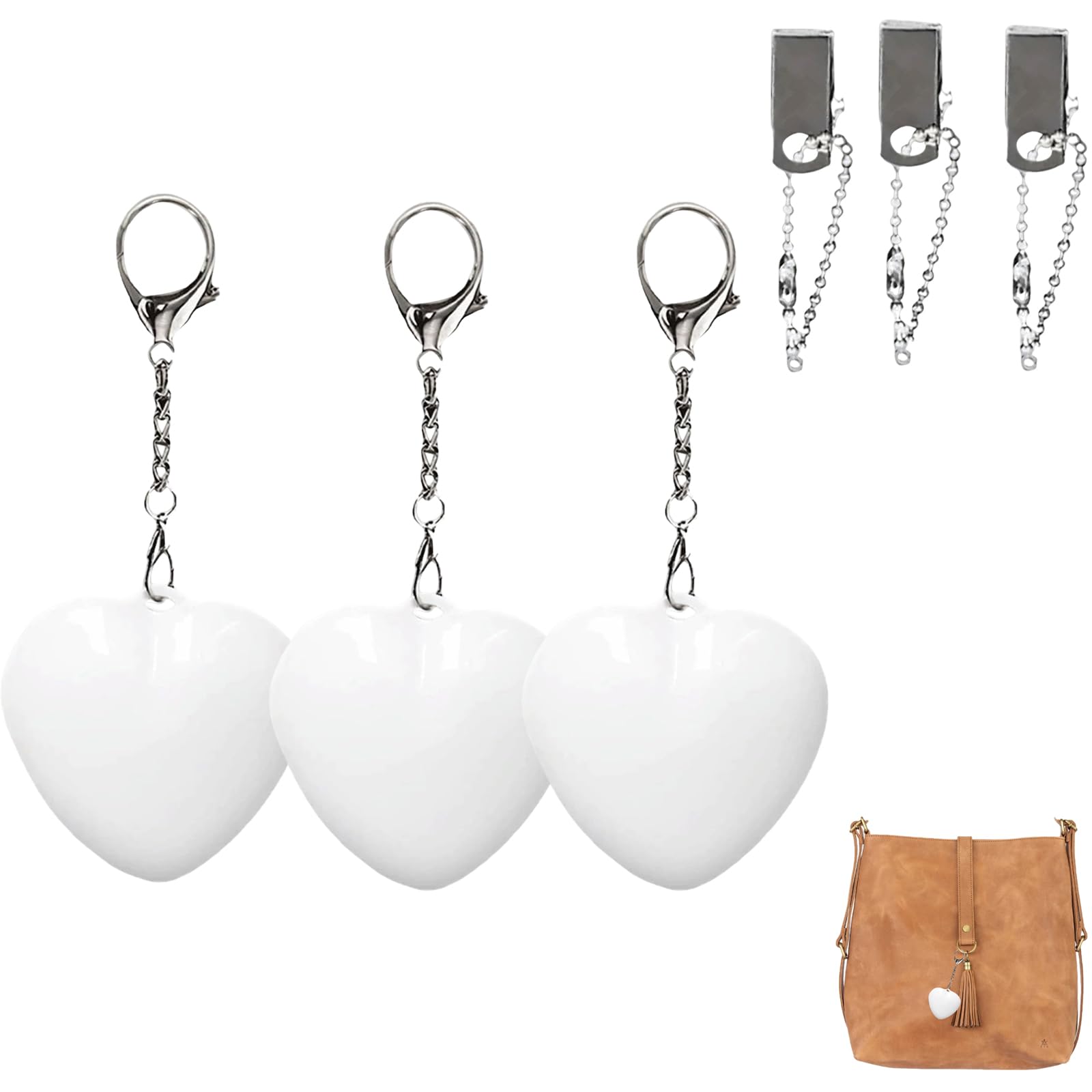 3 Pieces Love Wallet Tote Bag Touch Sensing Light, Purse Light Handbag Lights, Heart LED Bags Lights, Rechargeable Automatic Sensor Glow Keychain Bags Lamp ?White?
