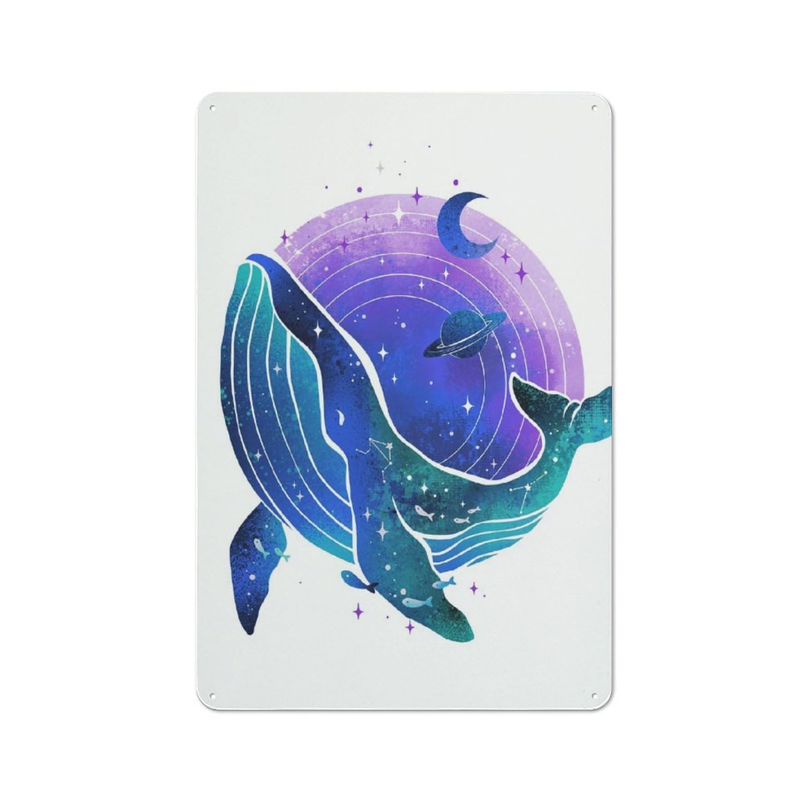 Distressed Look Whale Galaxy Watercolor Decorative Tin Sign 30x20cm, Vintage Wall Decor for Lounge, Study, Pub Or Wall Gallery