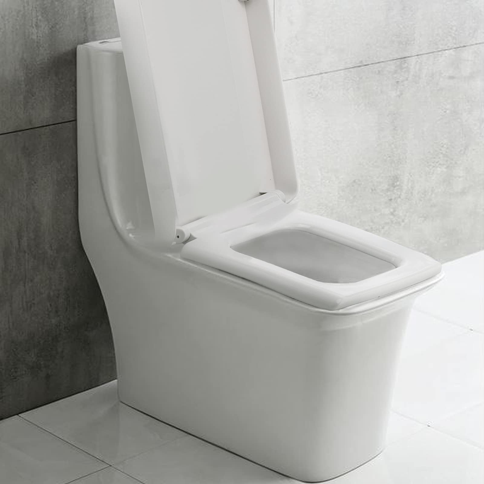 DULRLLY Rectangle Toilet Seat White Square Toilet Seat Cover Slow Down Plastic Toilet Seats Elongated Soft Close Toilet Seats Universal Toilet Lid for Standard Toilets(#1)