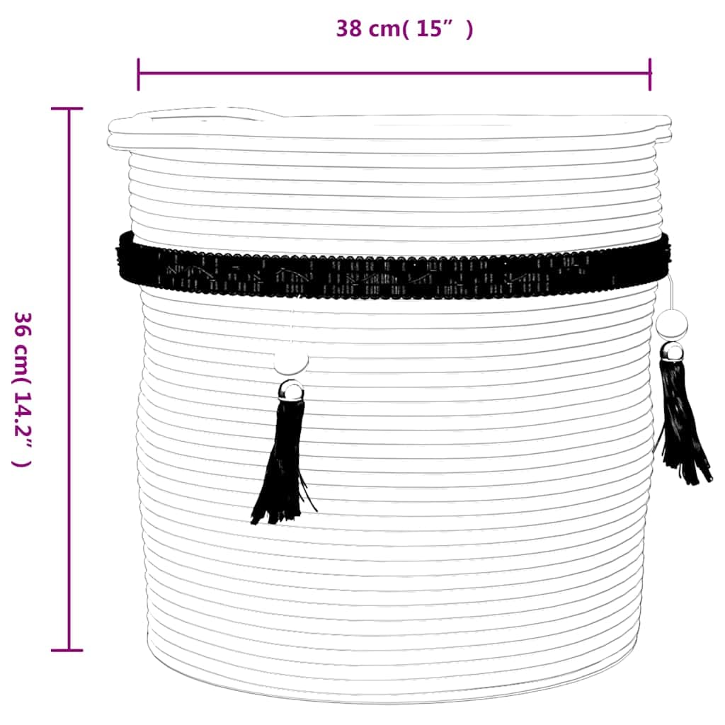 Weißer Aufbewahrungskorb Ø38x36 cm aus Baumwolle mit Griffen, dekorativer Flechtkorb für Ordnung, Wäsche, Spielzeug, Handtücher, Kleidung, geeignet für Wohnzimmer, Schlafzimmer, Bad, Küche