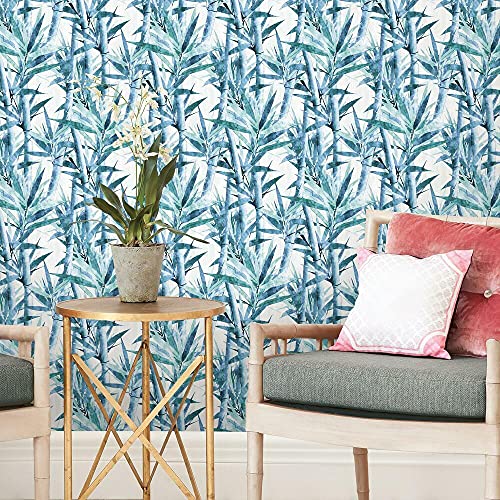 RoomMates RMK11368RL Blue Lucky Bamboo Peel and Stick Wallpaper