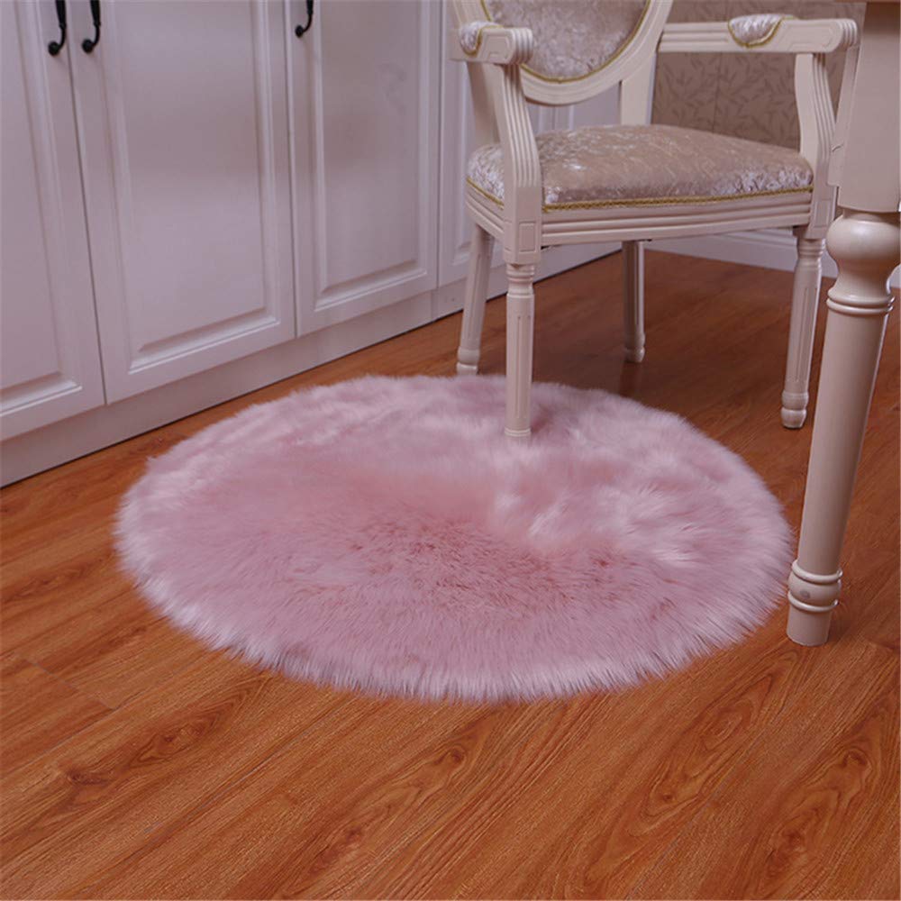 Nicole Knupfer Teppich Runden Faux Lammfell Schaffell,Lammfellimitat Teppich Kunstfell Dekofell Longhair Fell Nachahmung Wolle Bettvorleger Sofa Matte (Rosenrot,100 x 100cm)