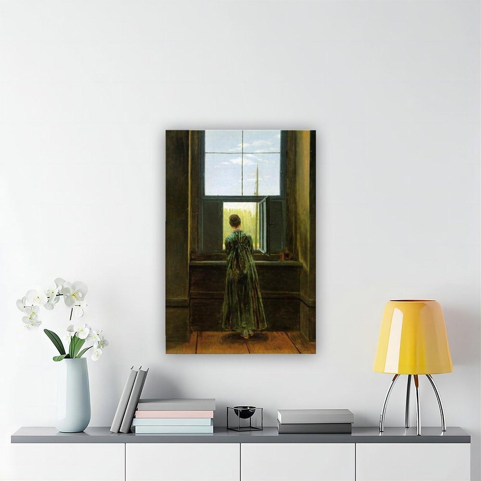 Póster de mujer en la ventana de Caspar David Friedrich para estética de habitación, lienzo para pared y marco impreso, 30,5 x 45,7 cm