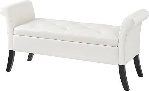 Yaheetech Banco de almacenamiento para entrada, banco de ventana de cuero con brazos enrollados para dormitorio, entrada, ventana, asiento, color