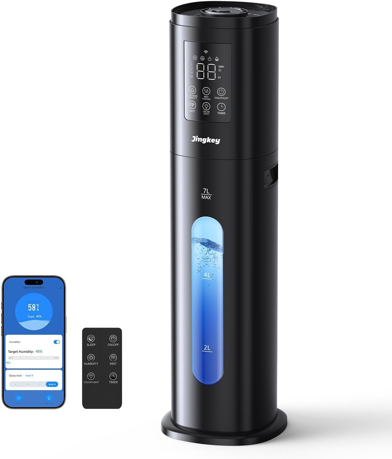 Humidifiers for Bedroom Large Room with 7L/1.85Gal Large Humidifier, Smart App & Remote Control, 4 Mist Levels Large Room Humidifiers for Home Midnight