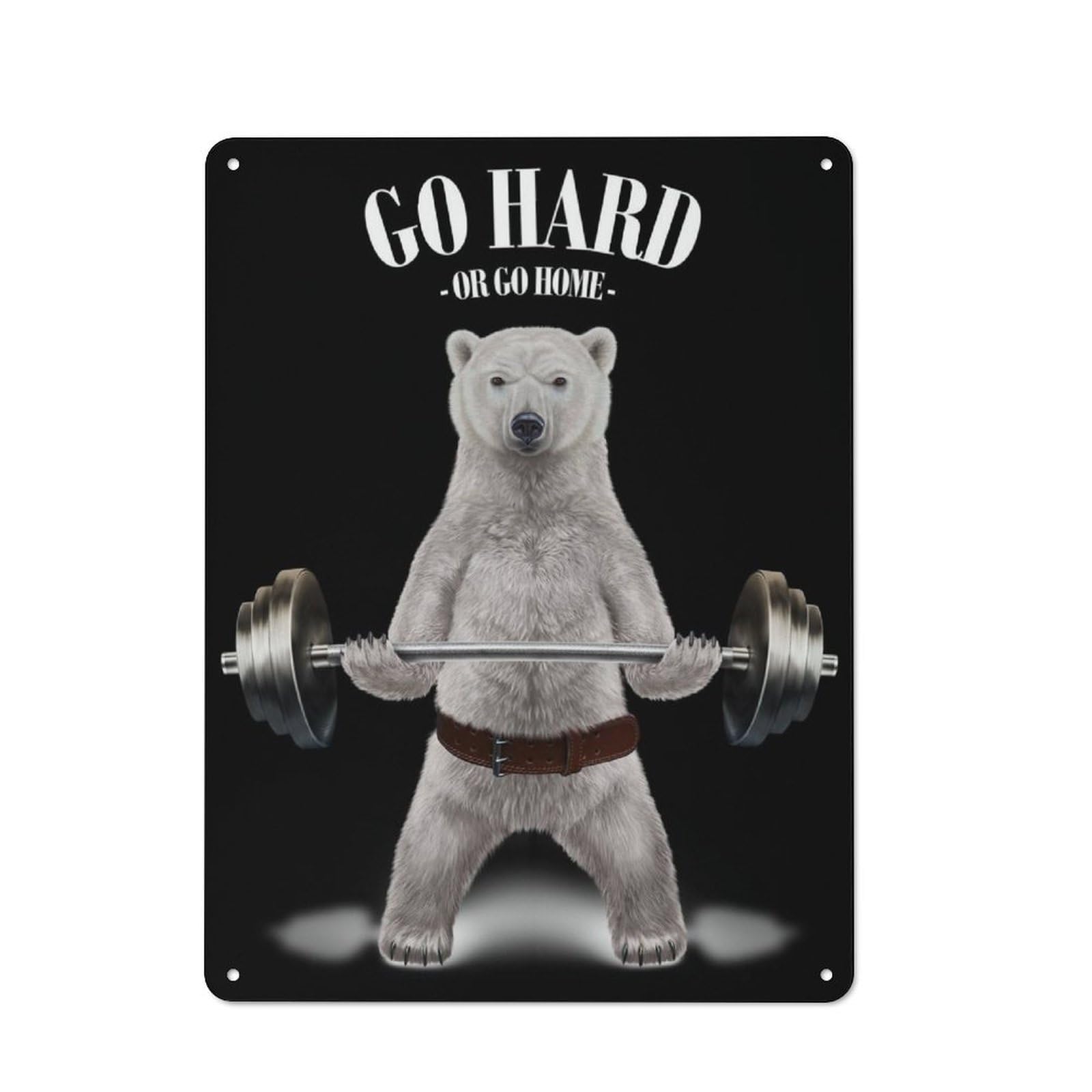 Junmoney Polar Bear Weightlifting Tin Sign 40X30cm For Garage Wall, Retro-Style Wall Decor, For Vintage Wall Decor Fans, For Metal Sign Collectors