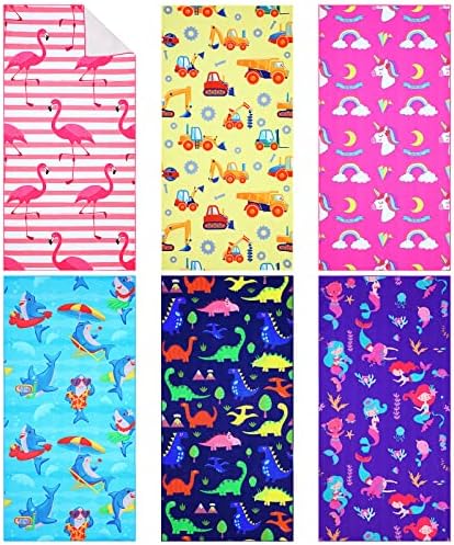Redbaker Beach Towels for Kids Super Absorbent Quick Dry Microfiber Extra Large Beach Towel 30'' x 60'' Shark Dinosaur Unicorn Pattern for Kids Toddler Boys Girls Bath Pool Camping (Cute, 6)