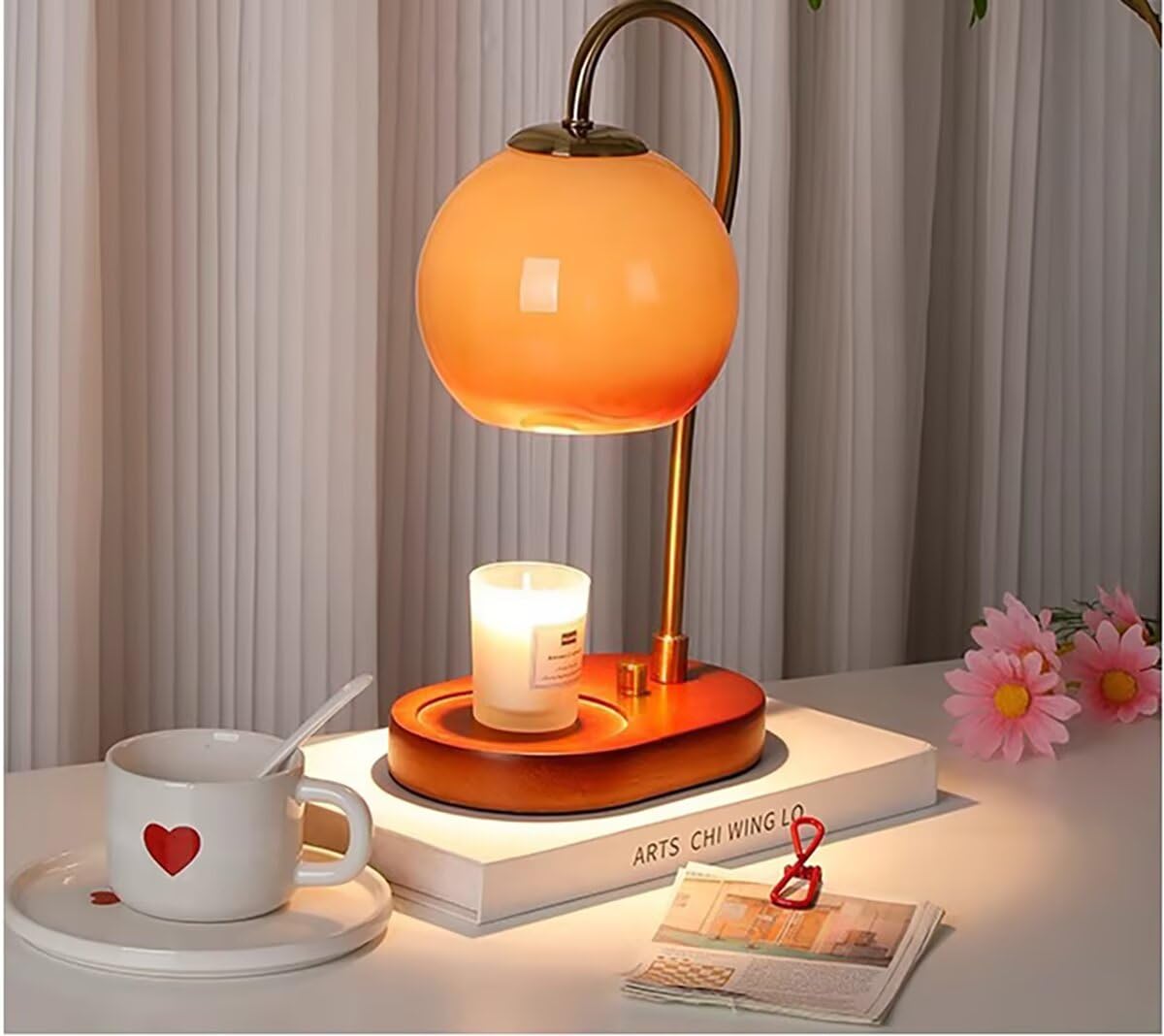 Lampa do aromaterapii w stylu retro, retro, gradientowa, pomarańczowa, szklana, abażur, lampa do sypialni, dekoracja domu, atmosfera, bez ognia, aromatyczna lampa stołowa