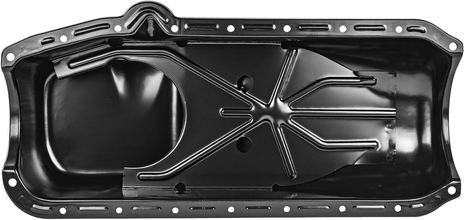 JEGS Stock Replacement Oil Pan | Fits 1955-1979 Small Block Chevy Engines | 4 Quart Capacity Plus Filter | Attaches With 18 Bolts | Black Steel