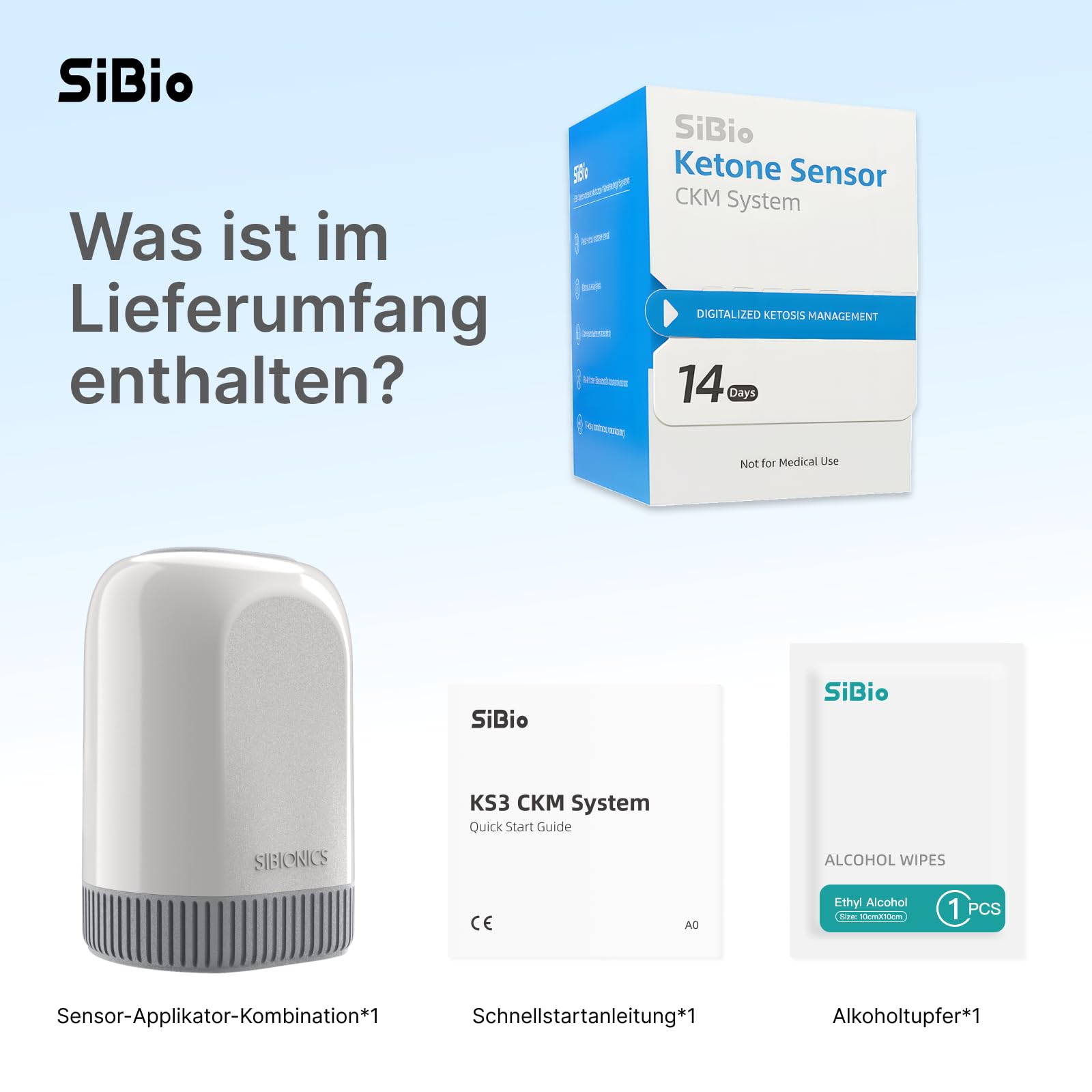 SIBIO KS3 Kontinuierliches Keton-Monitoring (CKM), 14-Tage Wearable-Sensor zur präzisen Ketose-Überwachung, Professionelles Echtzeit-Tracking für ketogene & Low-Carb-Diäten, kompatibel mit iOS/Android