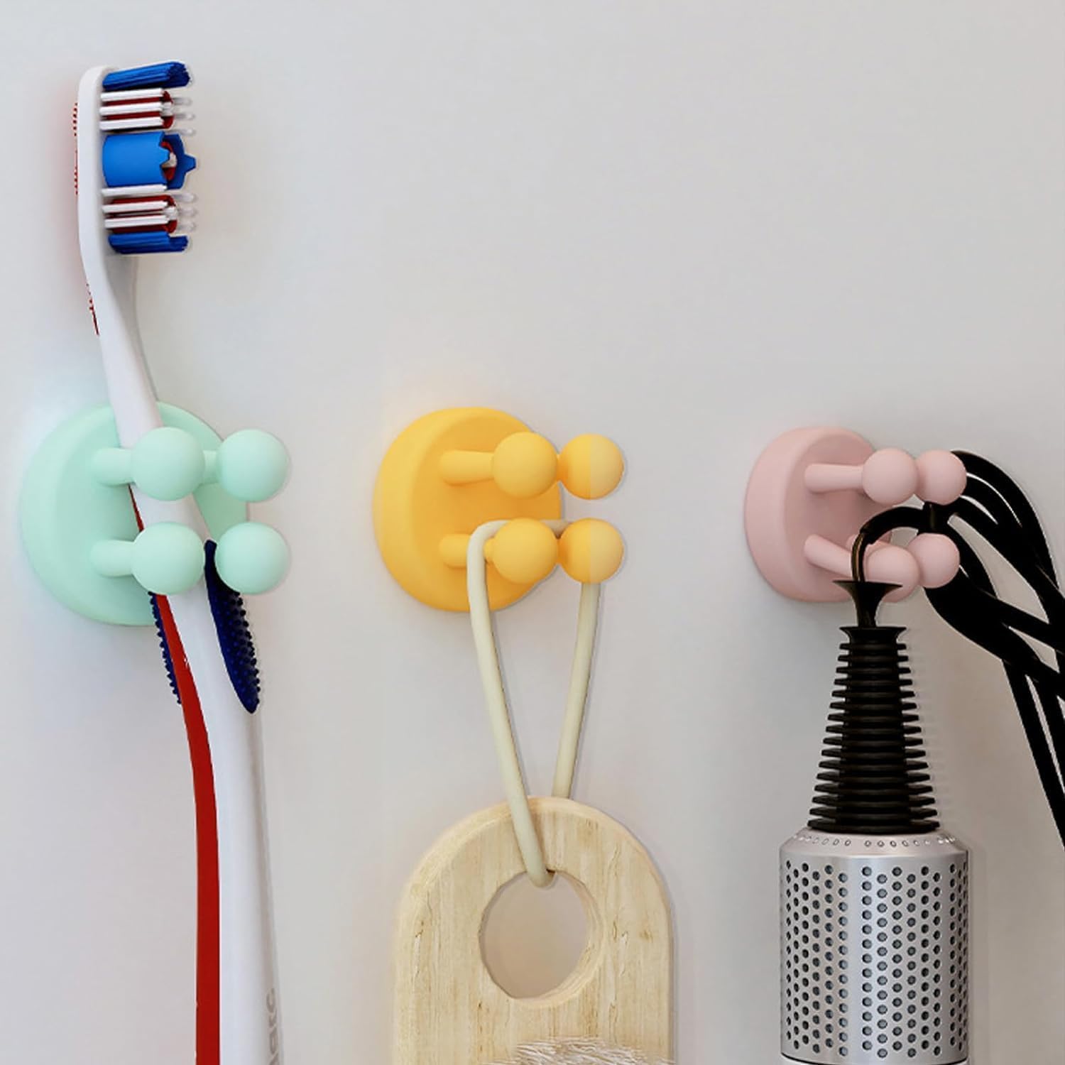 YEIPIS Toothbrush Holder for Bathroom, Silicon Wall Mounted Storage Organizer for Bathroom with Self Adhesive Stick Multipurpose Wall Shelves, Bathroom Accessories Home, Office (4pcs) 3