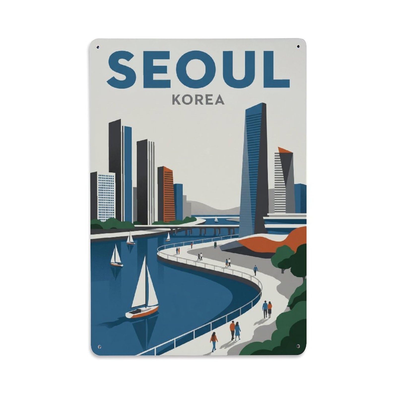 Metal Tin Sign Vintage Travel Seoul Korea Waterfront