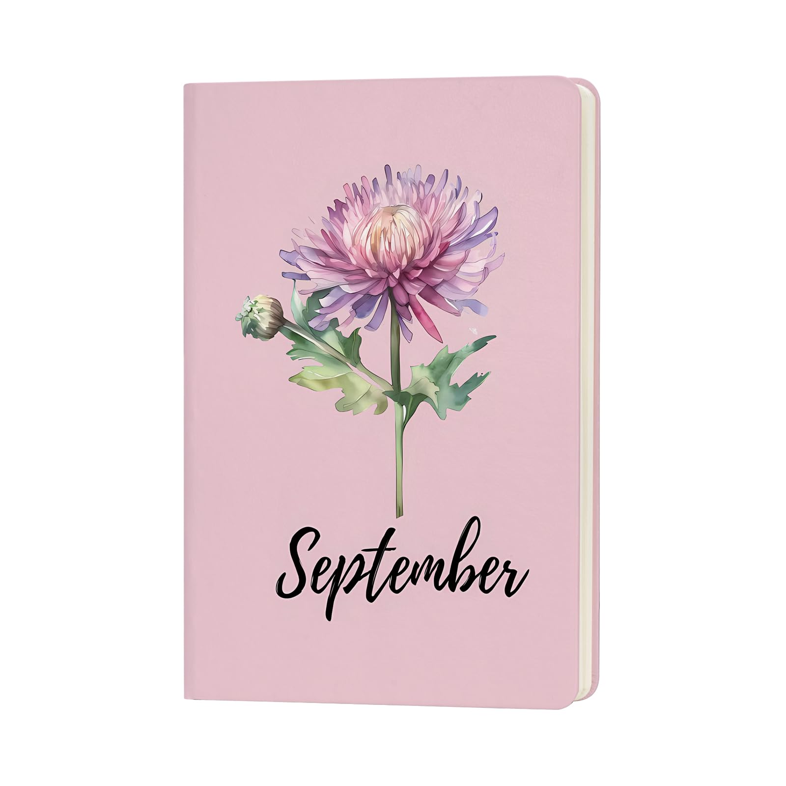 Birth Month Flower Leather Notebook Dainty Birth Flower Gifts for Women Men Birthday Gift Birth Month Mother's Day Gift Flower Lover Gift(September)