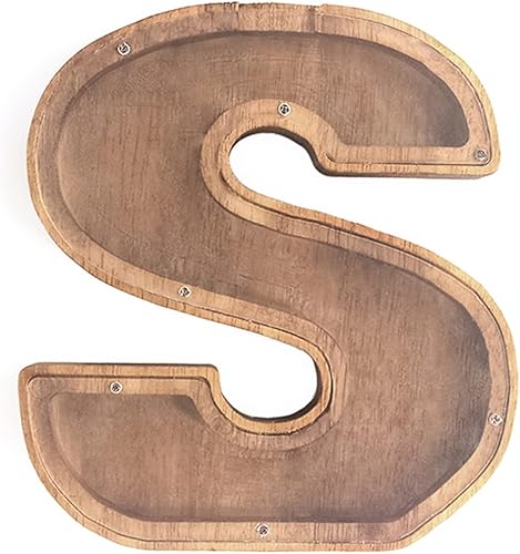 Alcancía de madera grande de 9.1 pulgadas para niños, letras de madera personalizadas con nombre personalizado, monedas, banco de dinero, alfabeto