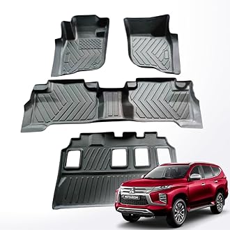 TRX AUTO 3D Car Floor Mats For Mitsubishi Montero Sport 2015 To 2021 Set Of 4 With Trunk Mat | With All Weather Protection | Black TPE Car Floor Mats | Accessories For Mitsubishi Montero Sport |