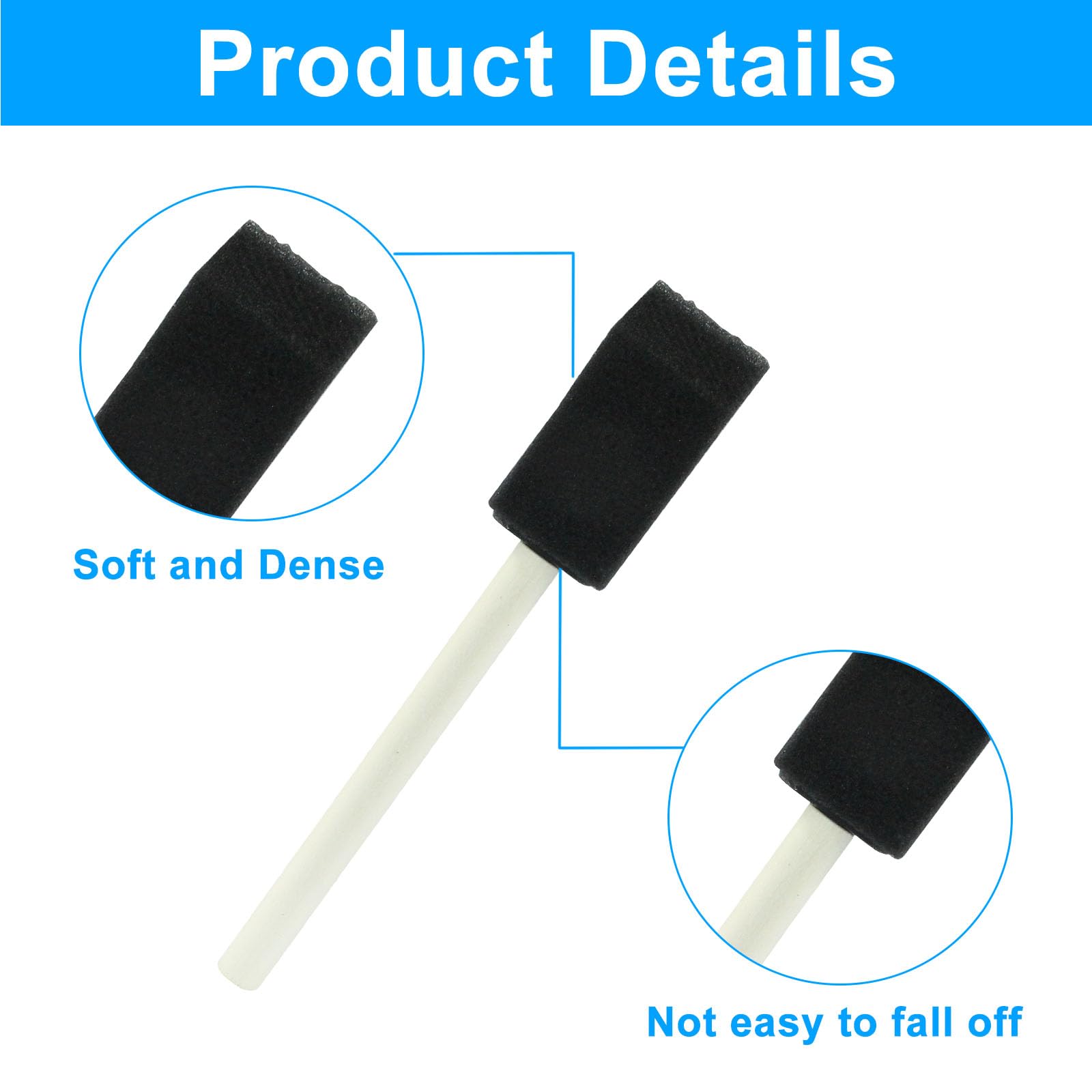 Moicstiy 10 Pcs 1Inch Foam Paint Brushes, Sponge Paint Brush with Wooden Handle, Foam Brushes for Painting(Black)