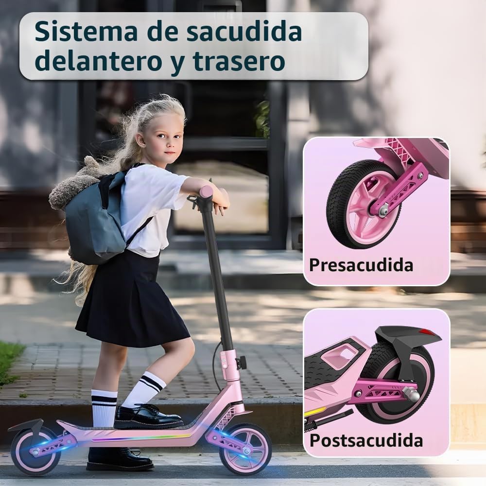 Patinete Eléctrico para Jóvenes U8 Todo Terreno - Doble Suspensión Delantera y Trasera - 16km/h Velocidad Máx, 10km Autonomía - Plegable y Ligero - Motor 110W - para Niños 8-16 Años