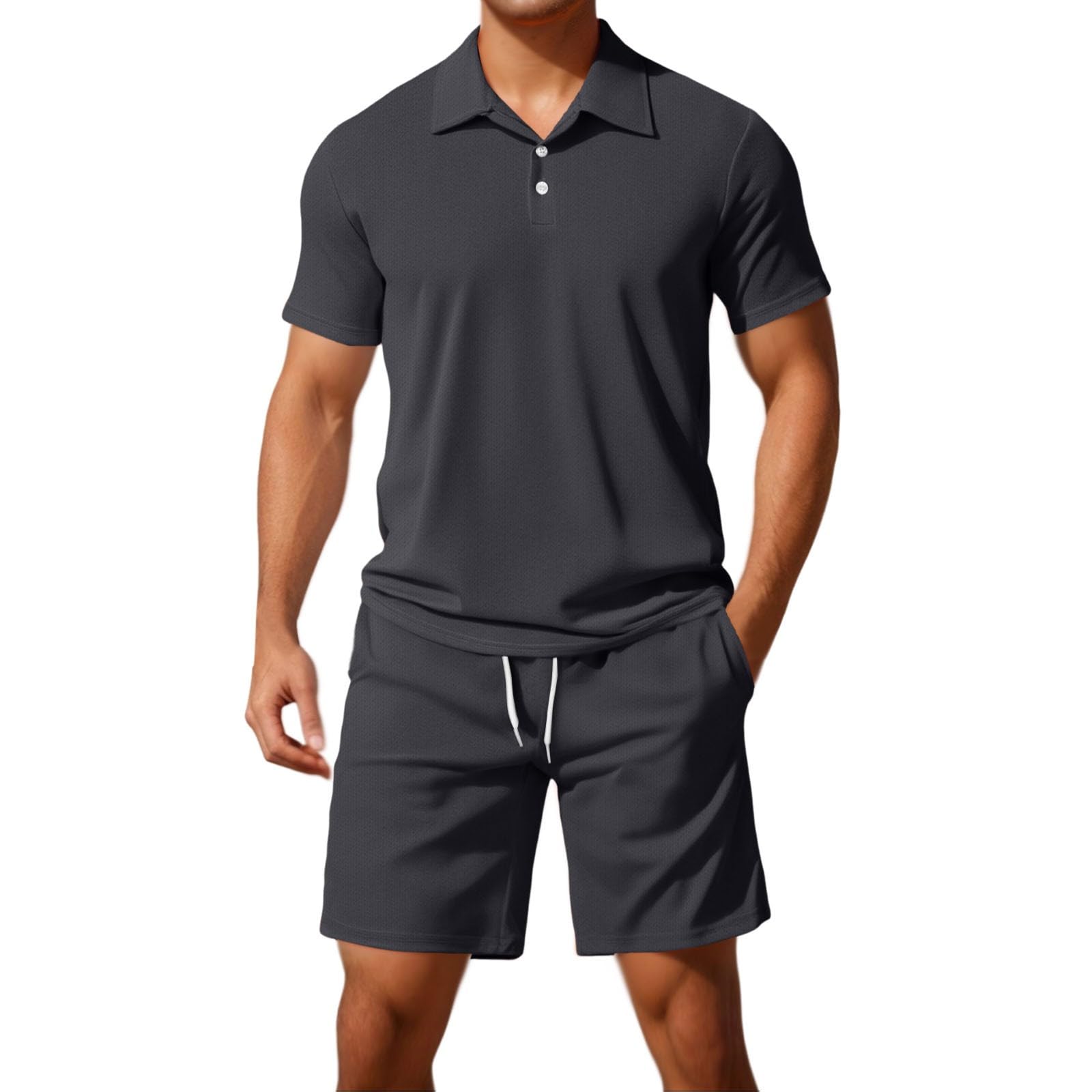 Ensemble Homme Ete Chic - Ensemble Chemises Été Poloshirts Hauts à Manches Courtes 2 Pièce Survêtement Mode Jogging T-Shirt Chemisette et Shorts pour Vacance Loisir
