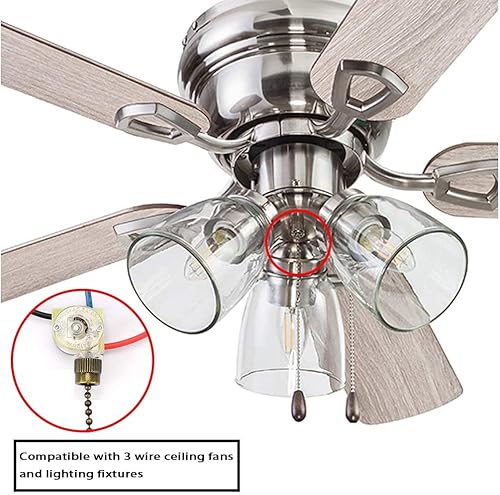 Miniatura 7 de ZE-110 - Interruptor de luz de techo, 3 vías y 3 cables, interruptor de cadena de repuesto compatible con ventilador de techo Hunter (cadena de