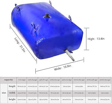 Collapsible Water Storage Bag, Large Capacity Portable Flexible Water Tank for Emergency, Drought and Fire Preparedness, Outdoor and Backup Use