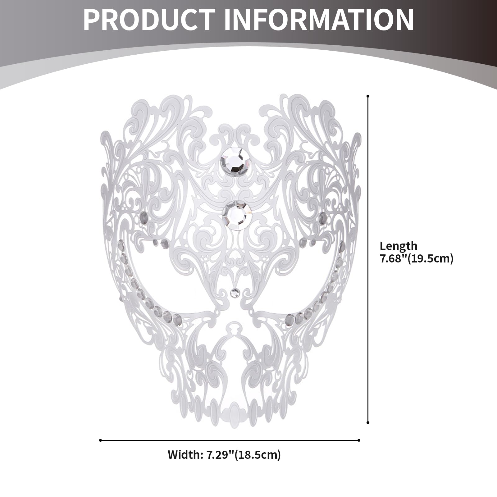 JewelryWe Masquerade Mask for Women: Halloween Metal Skeleton Mardi Gras Rhinestones Gothic Skull Masks for Cosplay Party - Image 2