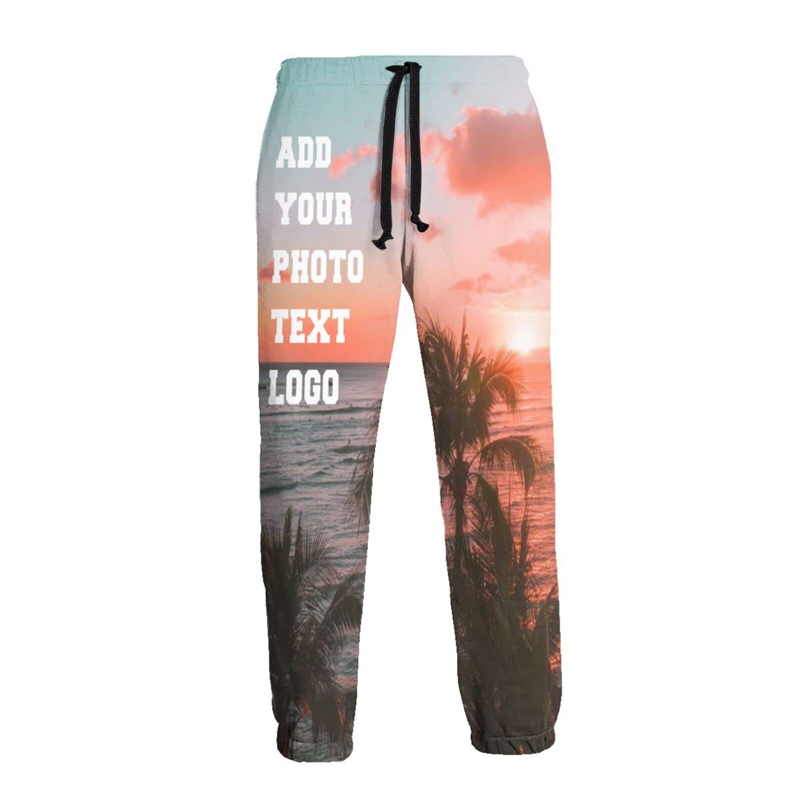 Custom Sweatpants Men's Fleece Joggers Pants with Pockets Add Personalized Text Image Athletic Loose-fit Sweatpants