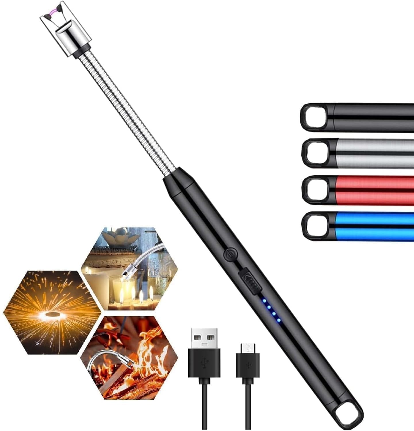 Electric Arc Lighter with 360° Flexible Neck, USB Rechargeable | Windproof Plasma Arc, LED Battery Indicator, Candle & BBQ Use, Wide Ignition Port, USB Charging Cable Included-image-26