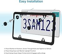 Vista 5 de Marcos de Matrícula Negros, 2 Piezas Soportes de Matrícula de 4 Agujeros, Marco de Matrícula de Acero Inoxidable, Cubiertas de Matrícula