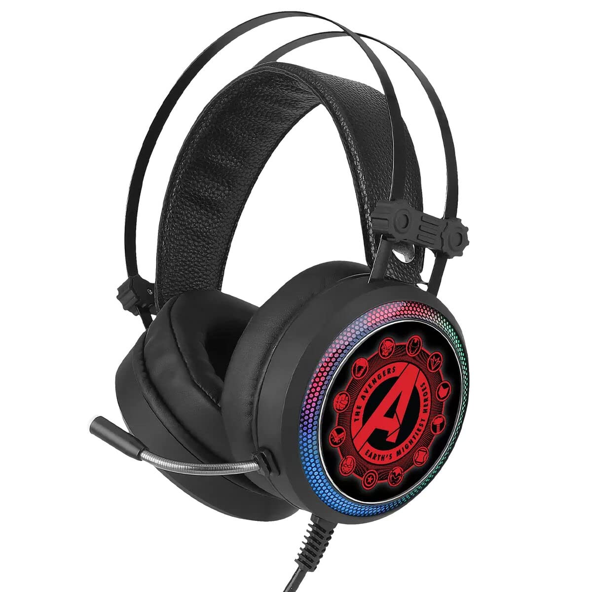 Ert Group Cuffie da gioco con microfono, Cuffie LED con archetto regolabile Modello Marvel originale e con licenza ufficiale Avengers 003
