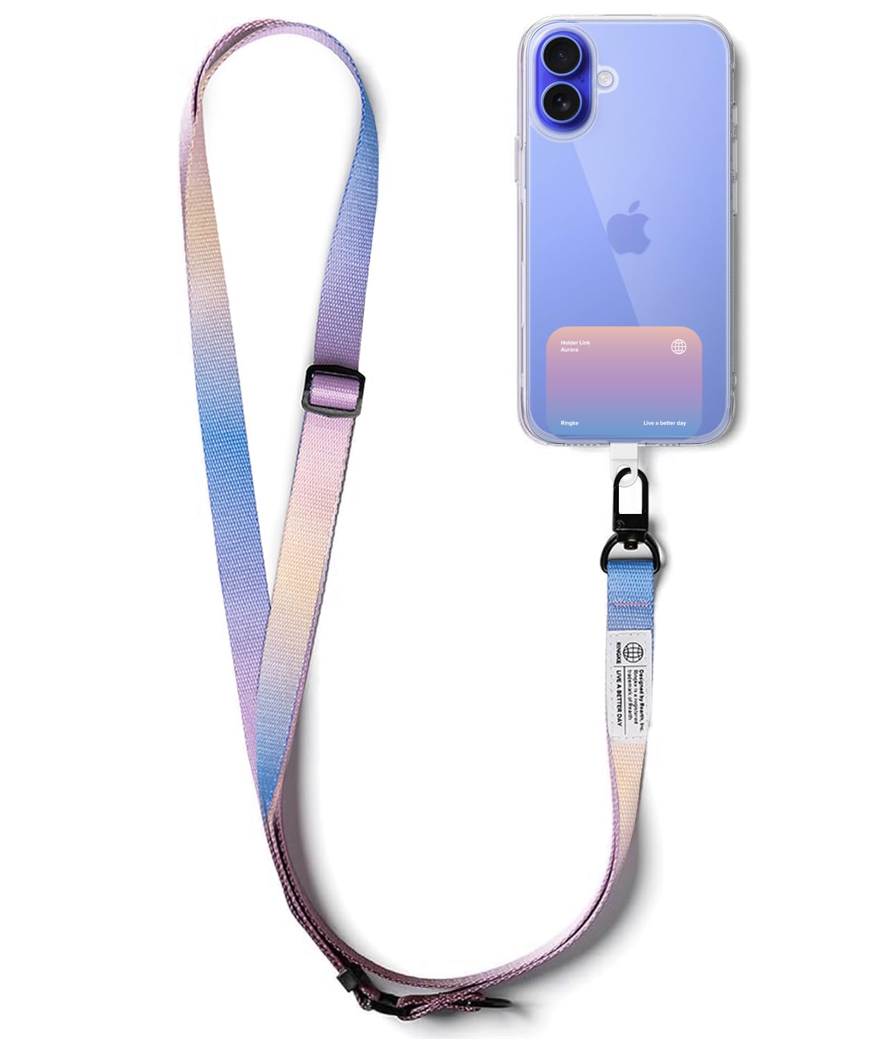 Ringke Unisex Aurora Holder Link Snap Hook [Phone Lanyard + Tether Tab] Adjustable Anti-Theft Crossbody Strap With Tearing Resistant Color Patch For Universal Phone Cases