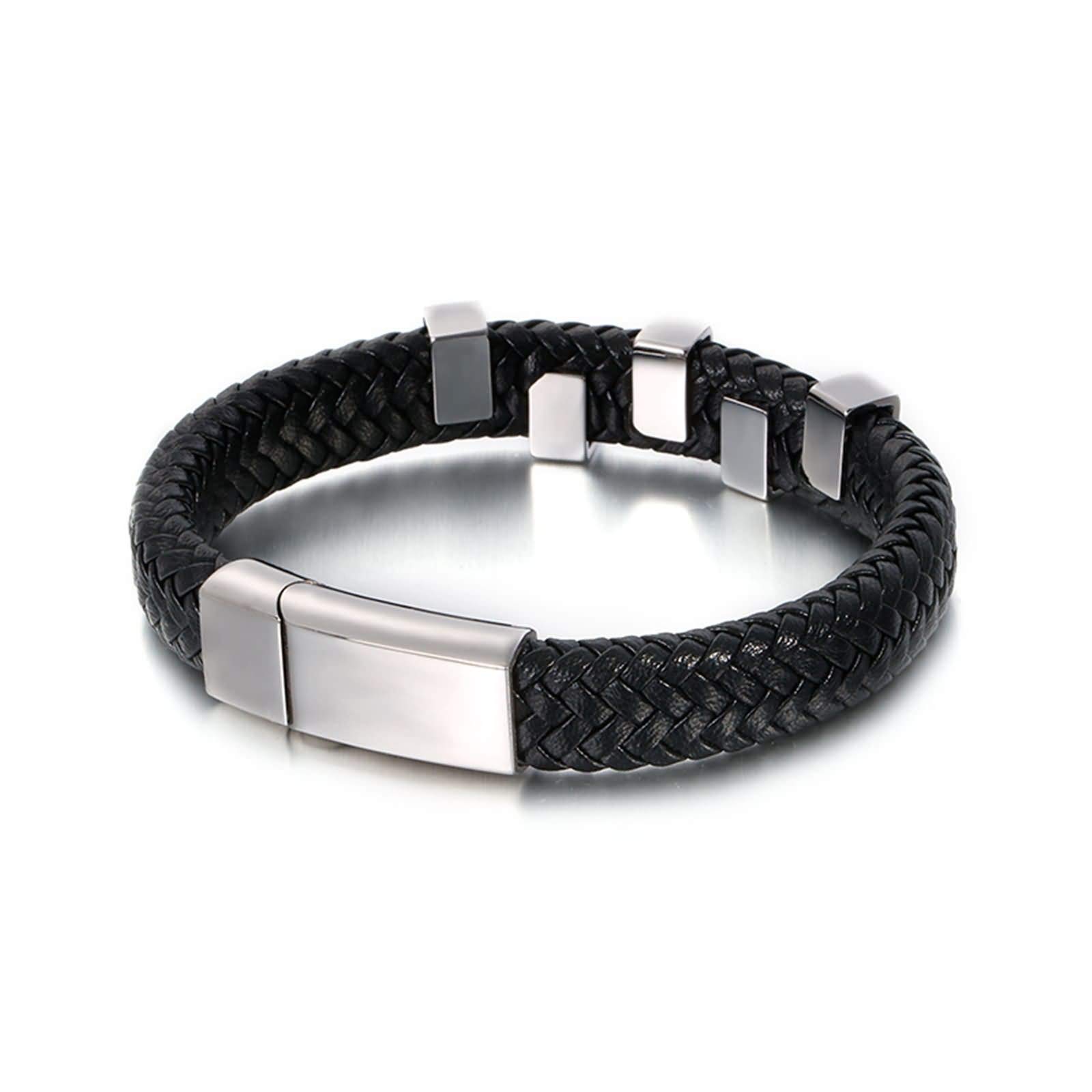 Daesar Pulseras para Hombre,Tejida Trenzada Pulsera de Hombre Cuero Negro/Plata/Oro