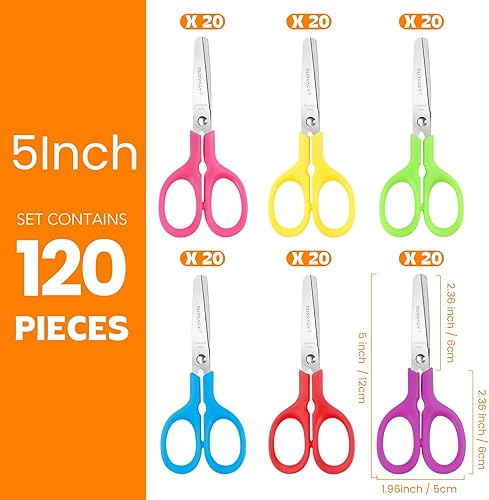 Miniatura 2 de Tijeras para niños a granel, paquete de 120 tijeras pequeñas de 5 pulgadas, tijeras de seguridad para cortar papel regular, papel de construcción,