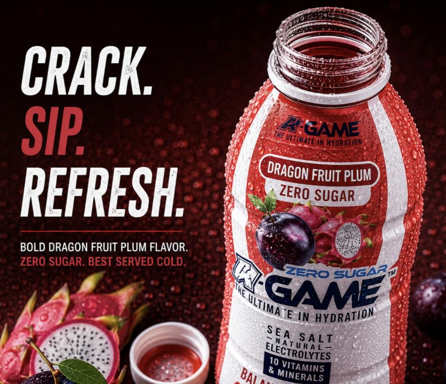 Image of A-GAME Zero Sugar Electrolyte Drink, Dragon Fruit Plum Flavor, 12 Pack