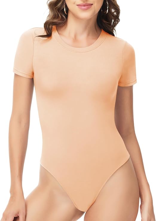TNNZEET Bodysuits for Women - Black Bodysuit Women Tops Round Neck T Shirts for Women Fashion Body Suit Going Out Tops
