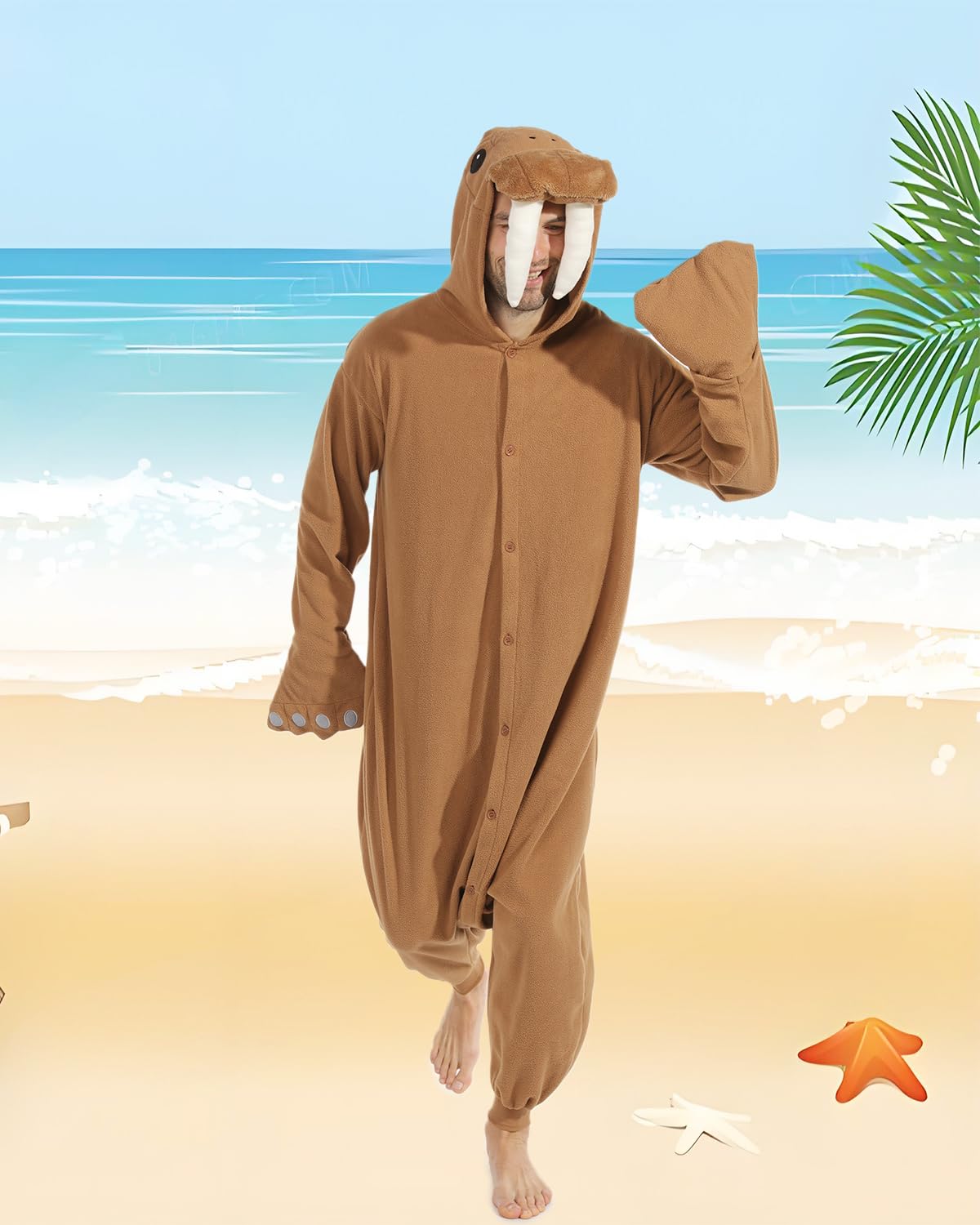 Laahoem Pijama de morsa animal adecuado para adultos, pantalones y sombreros, ropa de hombre y mujer, pijama de rol