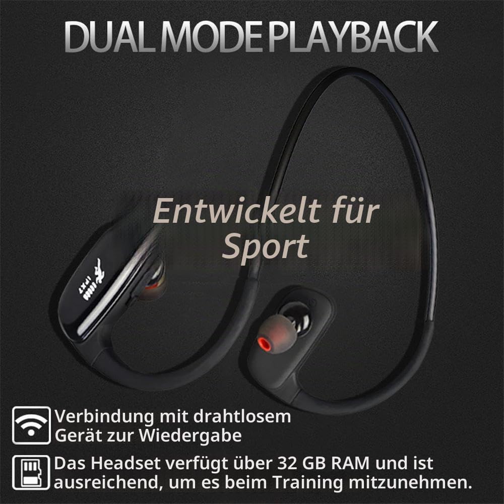 CYBORIS Sport Schwimmen Wasserdichte Kopfhörer, IPX7 Wasserdicht 32GB MP3-Player mit Bluetooth, Lauf-Kopfhörer, 10 Stunden Spielzeit, Kabelloses Bluetooth 5.3 Headset mit Geräuschunterdrückung