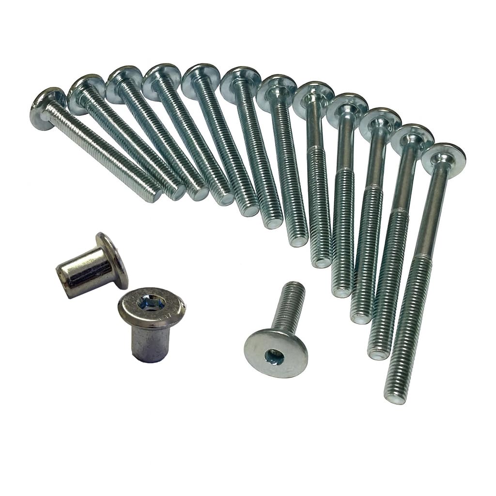 M6 Zinc Furniture Long Connector Bolts & M6 x 10mm Cap Nuts Unit Bed Cot Table Fixing (50, 65mm)